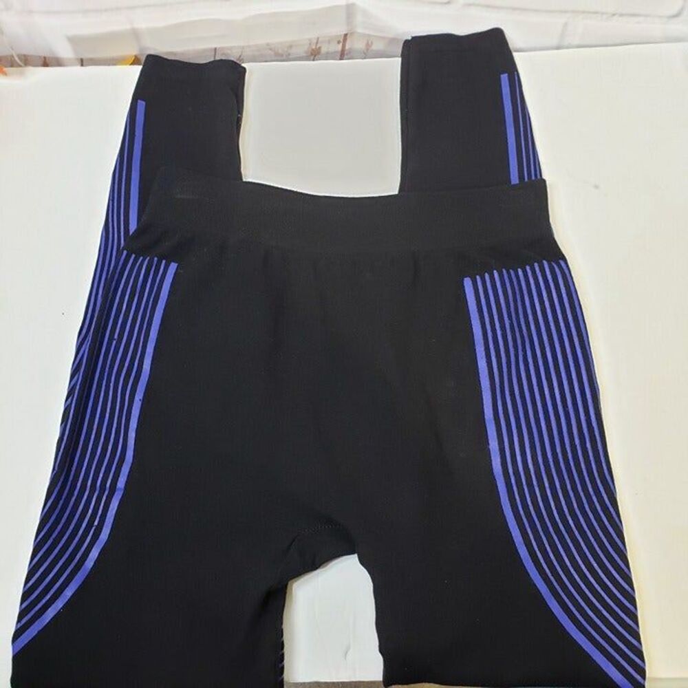 Black Blue Yoga Athletic Leggings womens One Size Activewear Gym